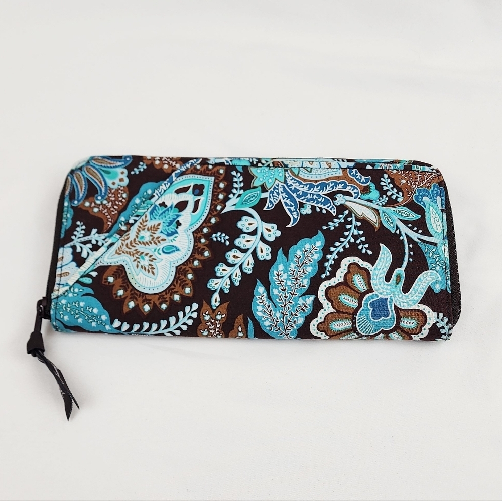 Vera Bradley Women's Brown and Blue Paisley Wallet - Picture 3 of 11